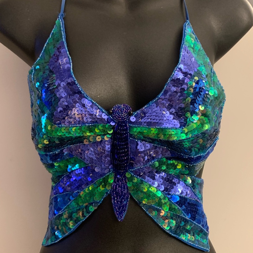 Sequin Butterfly Top - blue
